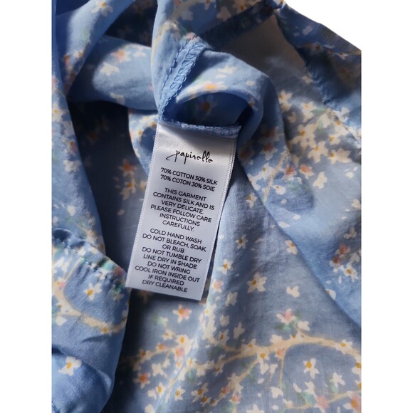Papinelle Cherry Blossom Pajama Top Womens M Cornflower Blue Cotton Silk Boxy - Picture 8 of 8